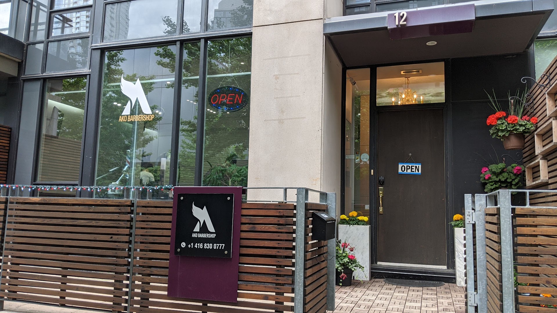 Ako Barbershop signage at CityPlace Toronto