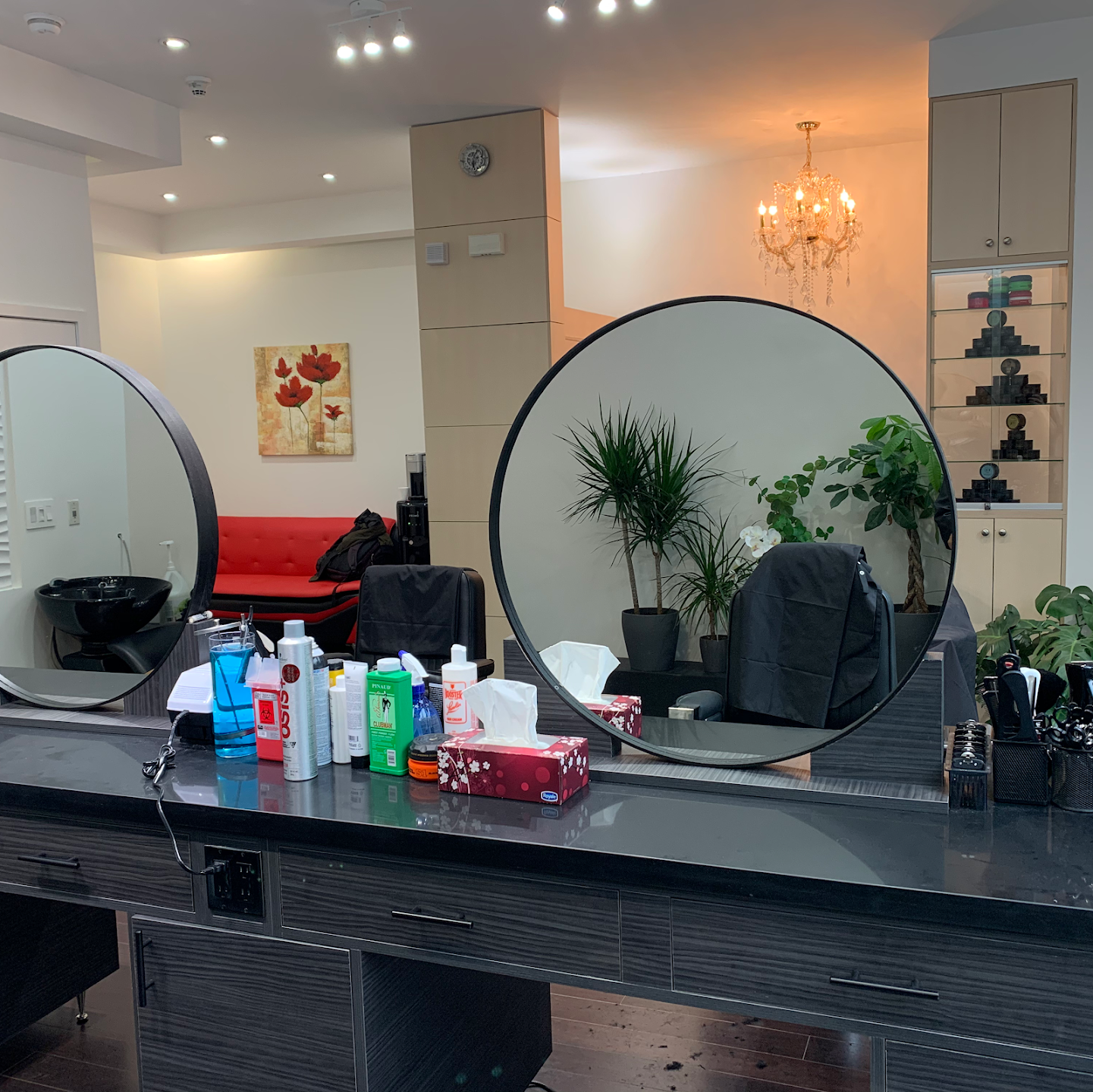 Interior of Ako Barbershop with products and grooming stations
